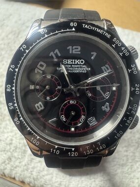 #137 Seiko chronograph Black Watch with Red Accents